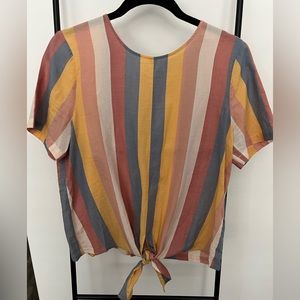 Madewell tie front and button back blouse.